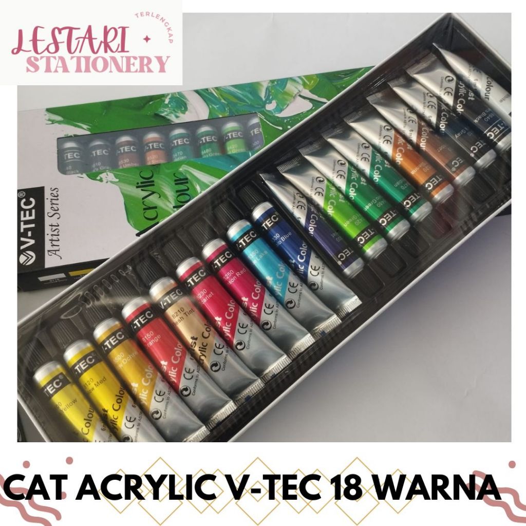 

V-tec Cat Acrylic 18 Warna/Cat akrilik 18 Warna/Cat V-tec Lestari Stationery