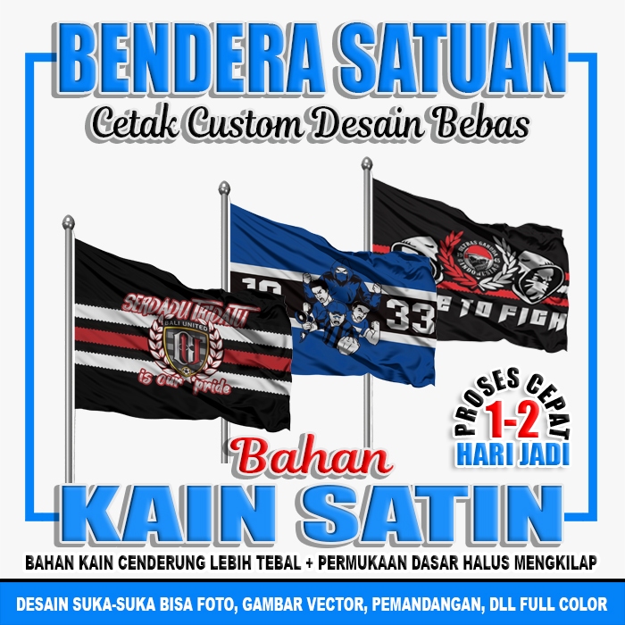 Cetak Bendera Custom Logo / Desain Sendiri Kain Satin Satuan