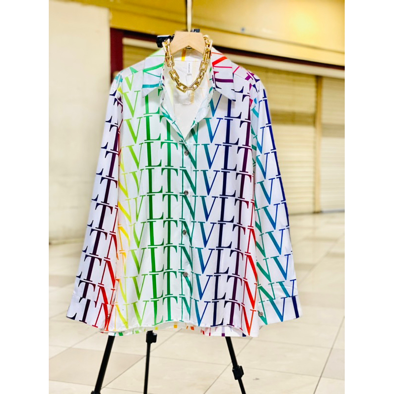 Kemeja wanita bangkok motif cewek silk kekinian KEMEJA PUTIH MEWAH IMPORT LD 110 PJG 70