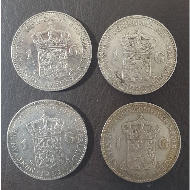 ART T4L koin kuno koin perak 1 gulden Wilhelmina tahun 1928 1929 193 1931 1939 VF