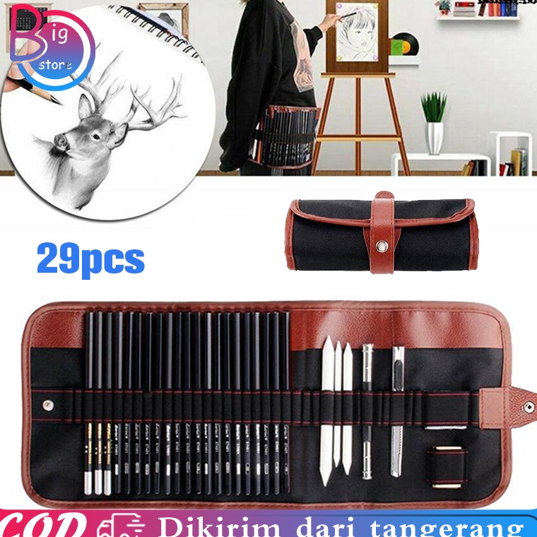 

KODE E6S3 Set 29pcs Sketch Pencil Set Pensil Gambar Sketsa Drawing Pencil Set Dengan Pouch Serut