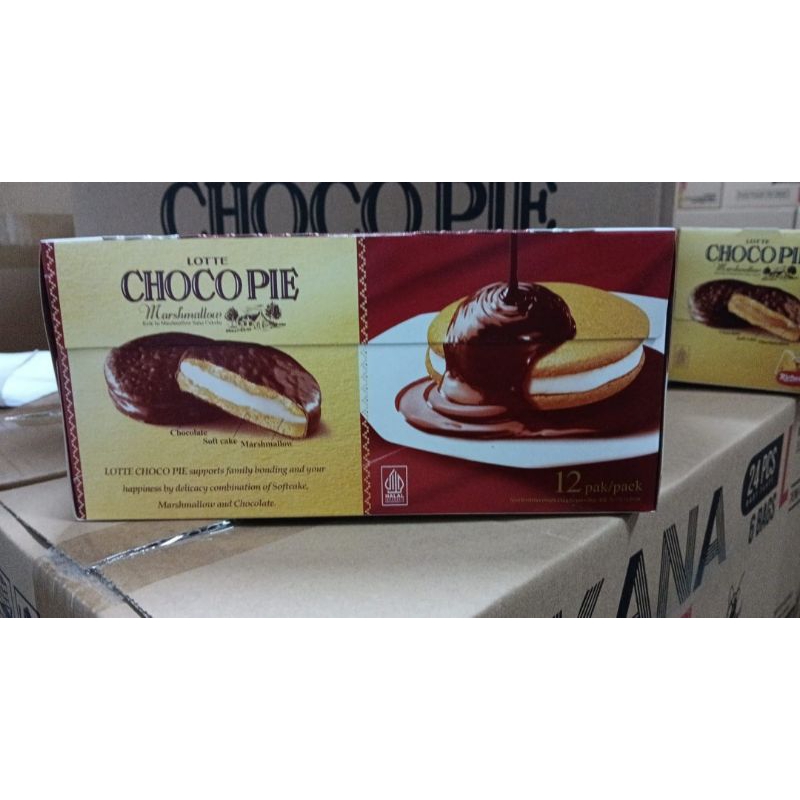 

LOTTE Chocopie keju isi marshmallow dan isi marshmallow salut cokelat 1 Box Isi 12 Pcs