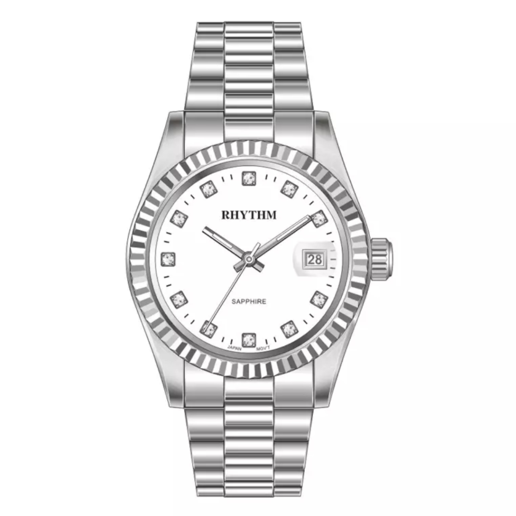 JAM TANGAN WANITA RHYTHM RQ1619 S01 RQ1619S01 ANALOG SILVER STAINLESS STRAP