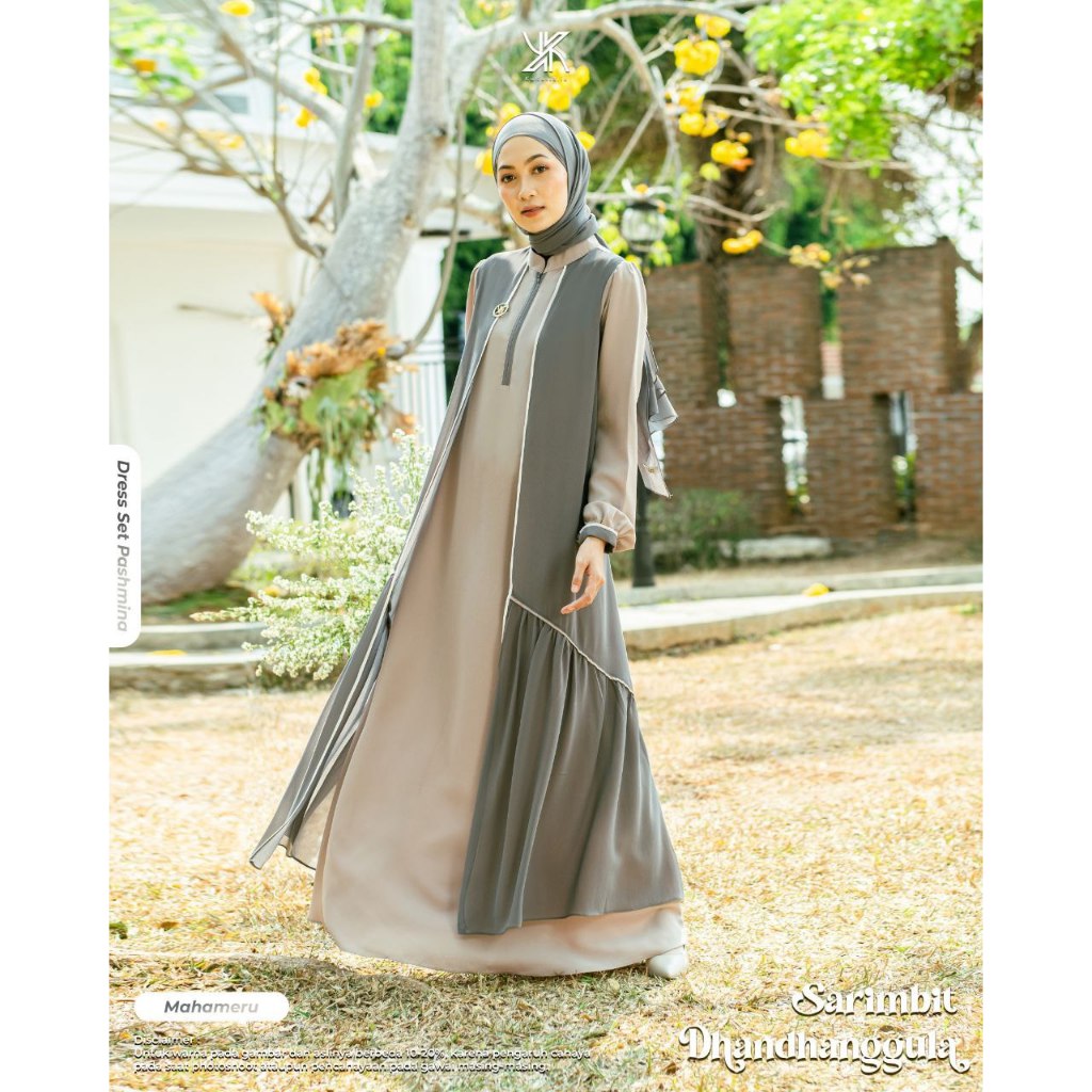 DHANDHANGGULA SET PASHMINA GREY L/DRESS BY KUKASIH/GAMIS OUTER