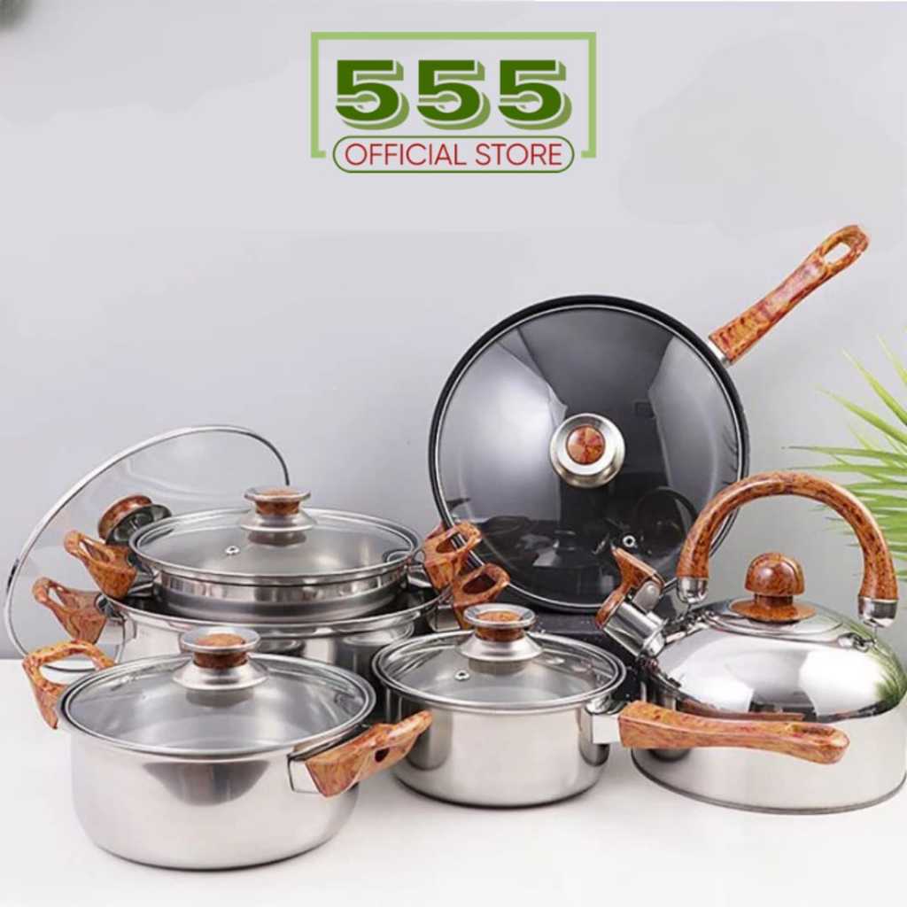 [BMW] Panci set stainless tebal lengkap 12 pcs/ panci kuah set teko siul elegan/panci set 12 teflon/