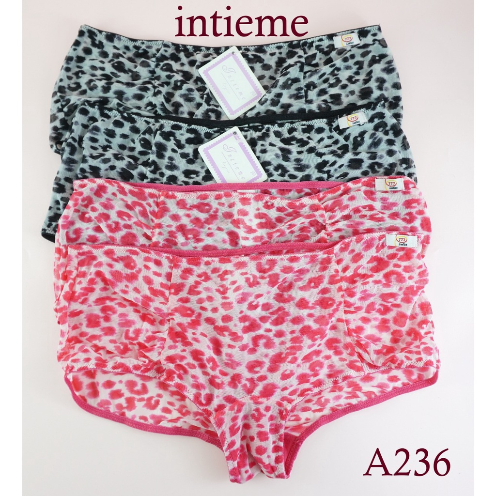 Celana Dalam Wanita Sexy Transparan Motif Leopard / Panty INTIEME Lingerie Boy Short Elastis   A236
