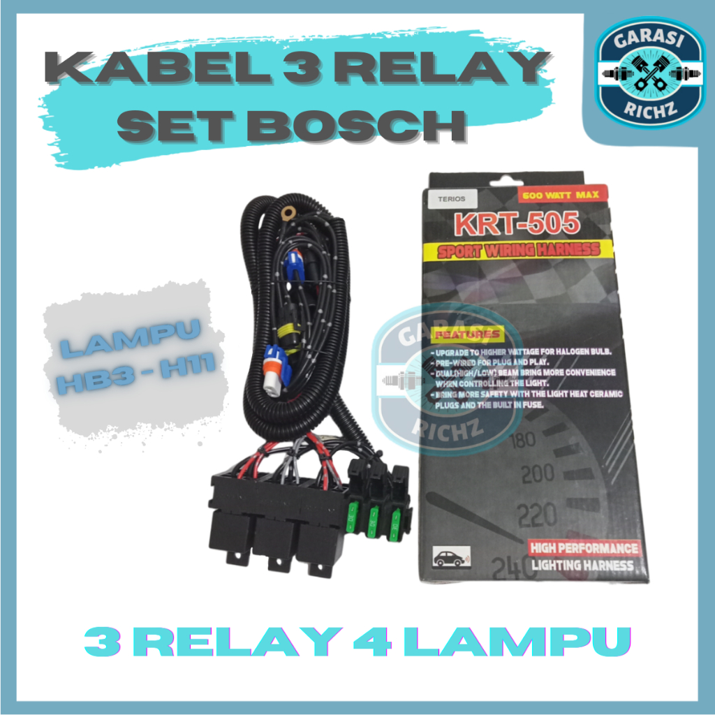 KABEL RELAY BOSCH KOMPLIT UNTUK LAMPU HB3 - H11 MOBIL 3 RELAY 4 LAMPU UTAMA MOBIL