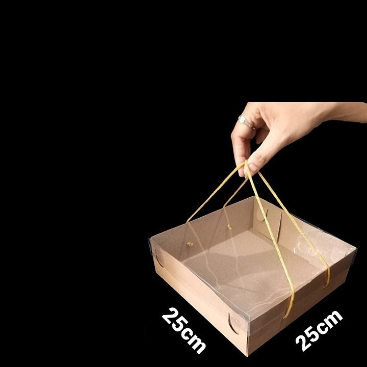 (5 Pcs) Box Tutup Mika Kotak Brownies Puding Dus Tenteng Nasi Kotak Cake Tempat Roti Nasi Rames 25x2