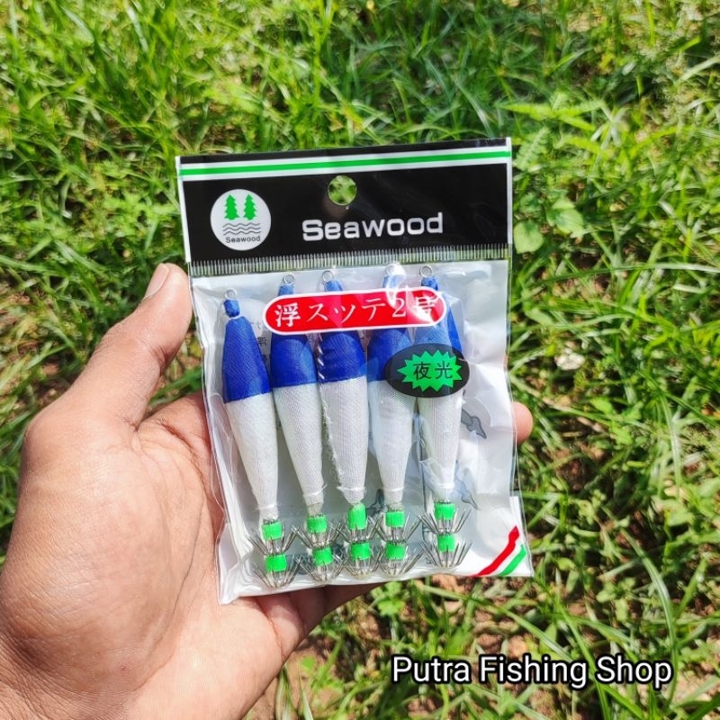 5pcs/Satu Bungkus Umpan Pancing Cumi Apollo Original Seawood Kain Kilap Ukuran 2.0 Warna Biru