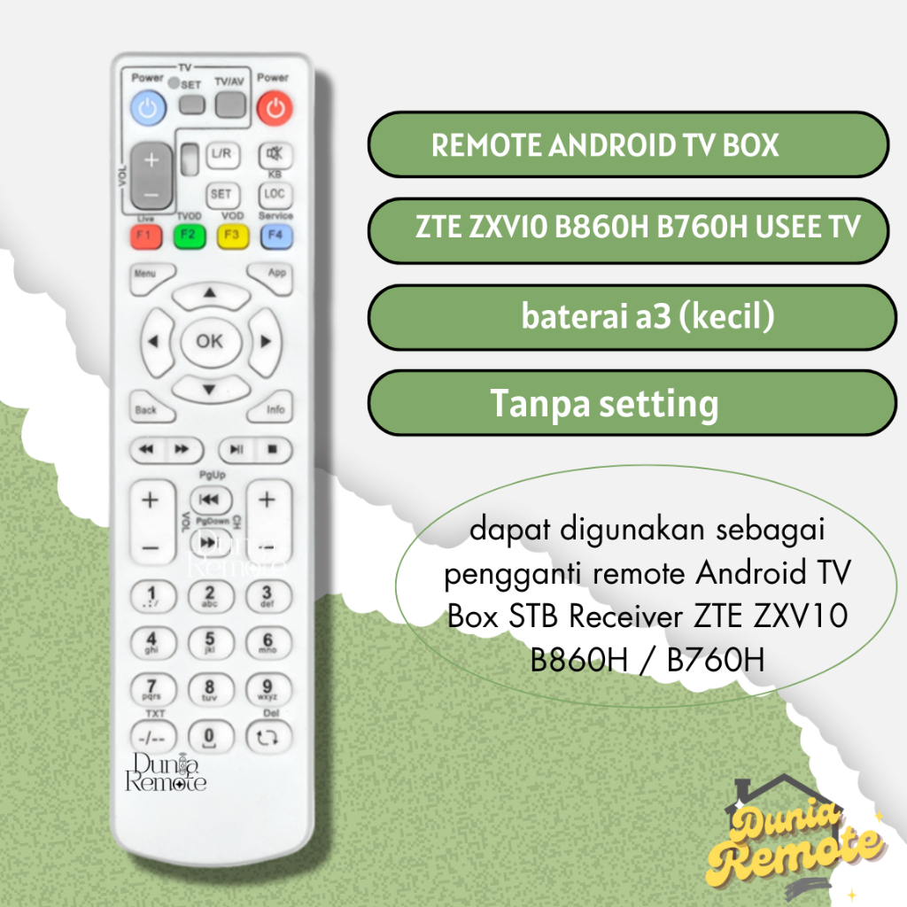 Remot Remote TV BOX  ZTE ZXV10 B860H B760H USEE TV Receiver Parabola Indi usee tv (PUTIH)