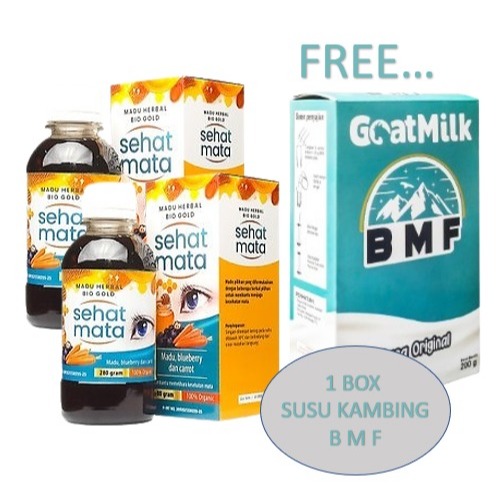 

PAKET PROMO 2 Botol Madu Sehat Mata Bio Gold Gratis Satu Susu Kambing Etawa Bubuk BMF 200 gram Original BPOM Halal