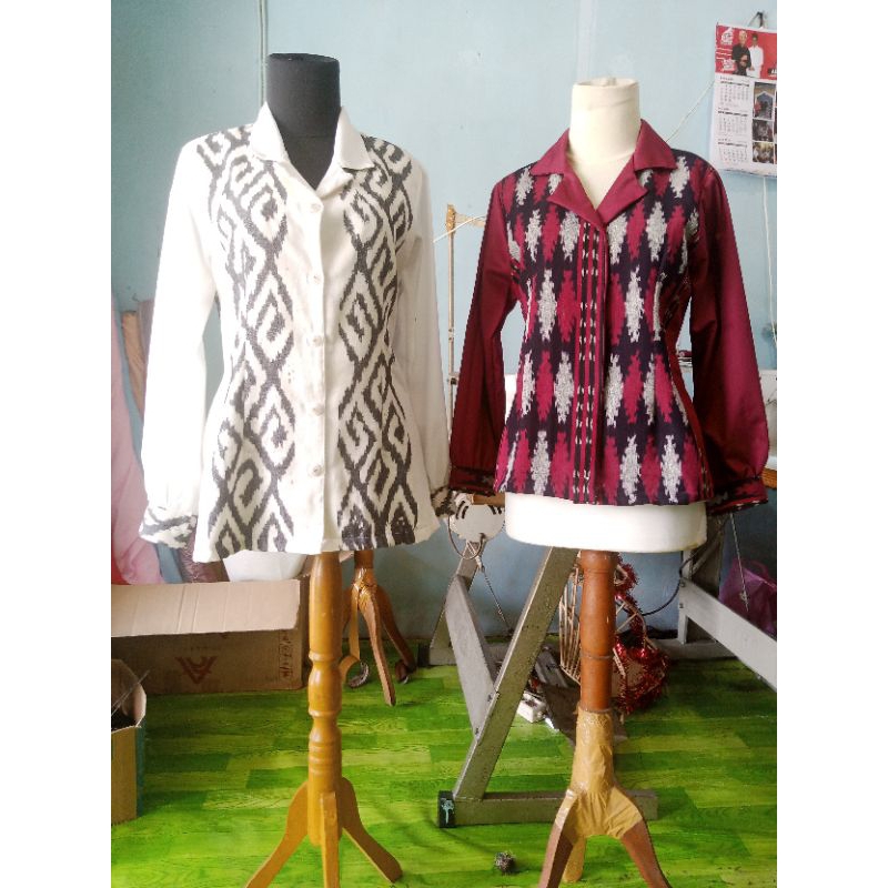 blus tenun kombinasi polos