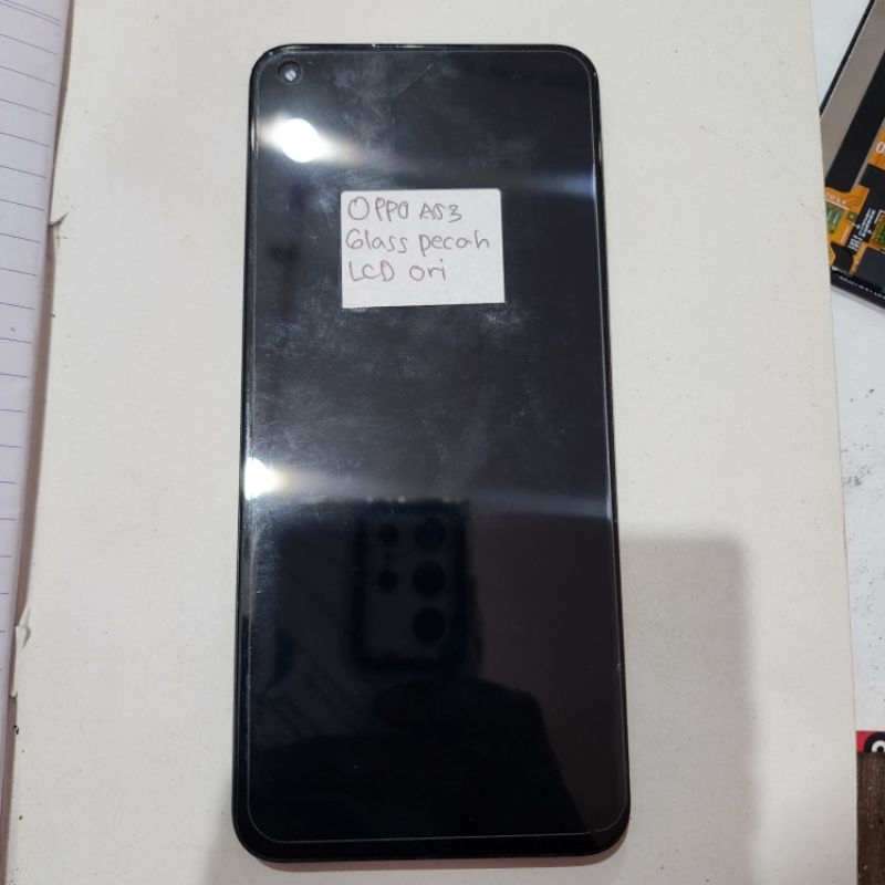 lcd oppo a53 ori copotan plus frame - glass retak sedikit