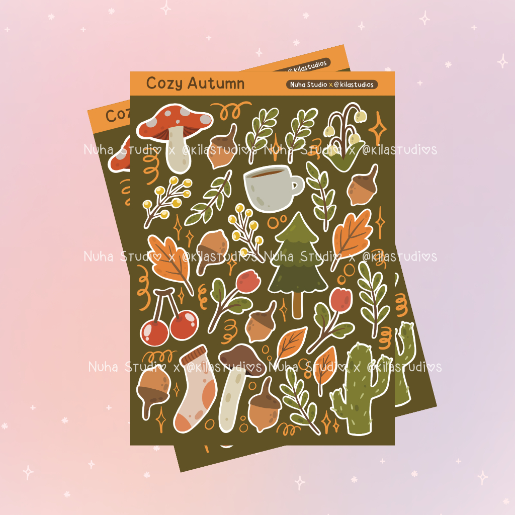

Sticker by KilaStudios | Cozy Autumn Tanaman Pinus Jamur Kopi Gelas Mug Pohon Bunga Ceri Kaos Kaki | Aesthetic Sticker Estetik Stiker HP Laptop Botol Cute Waterproof Scrapbook Diary Journal Bujo Anti Air