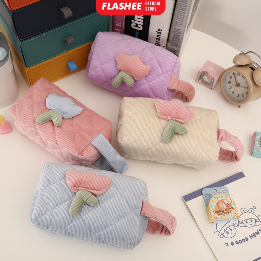 

KODE T4Z4 Flashee Tempat Pensil Lucu Tulip Handle Tas Make Up Dompet Aesthetic Korean Style