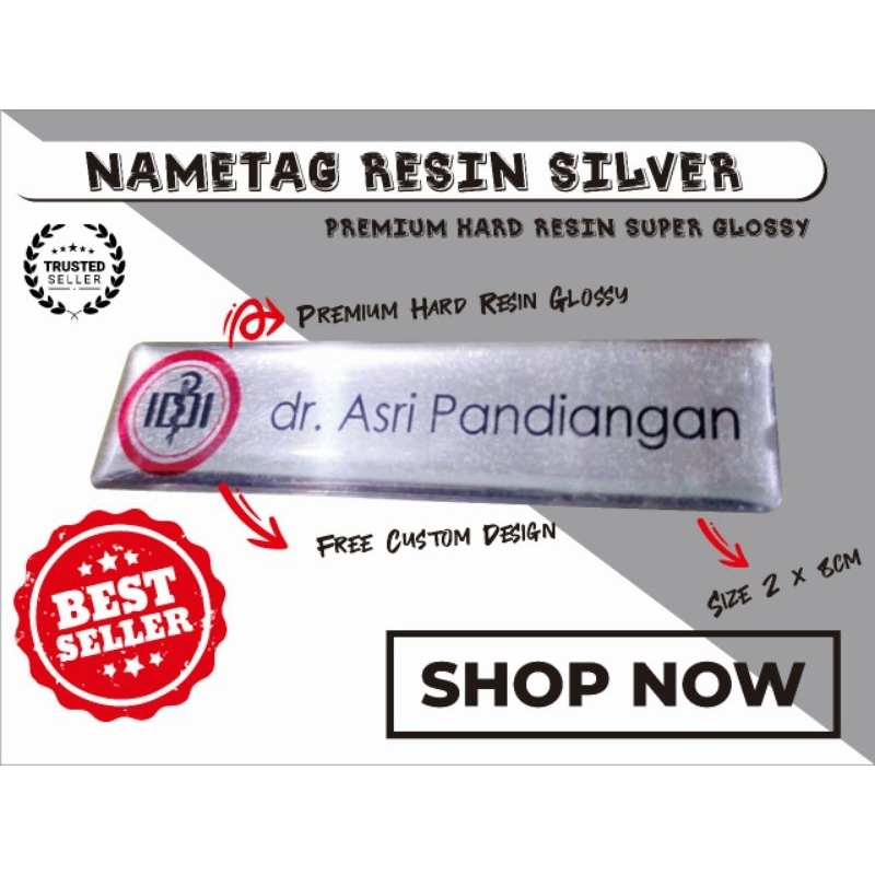 

NAMETAG RESIN BEST QUALITY Bahan SILVER