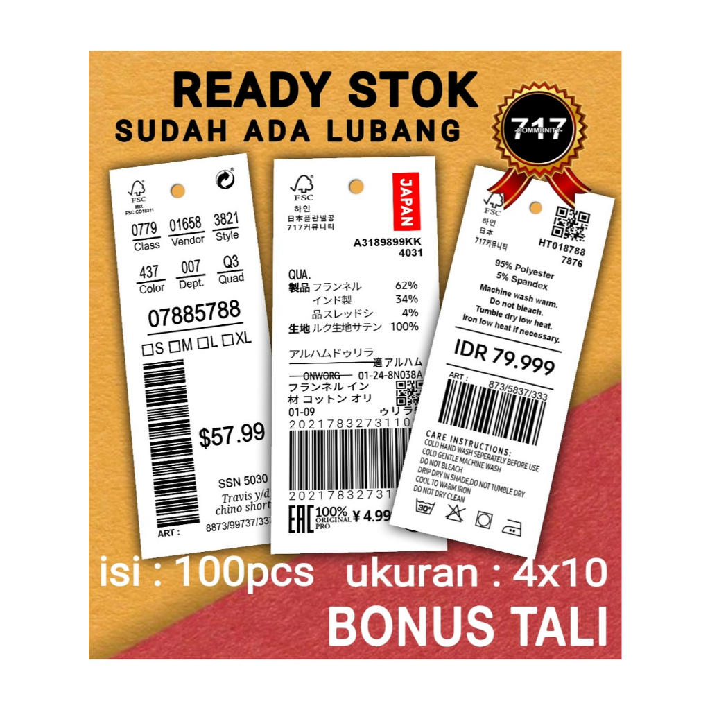 

Label baju hangtag baju bonus tali Hang tag baju label tag label merek baju merk pakaian