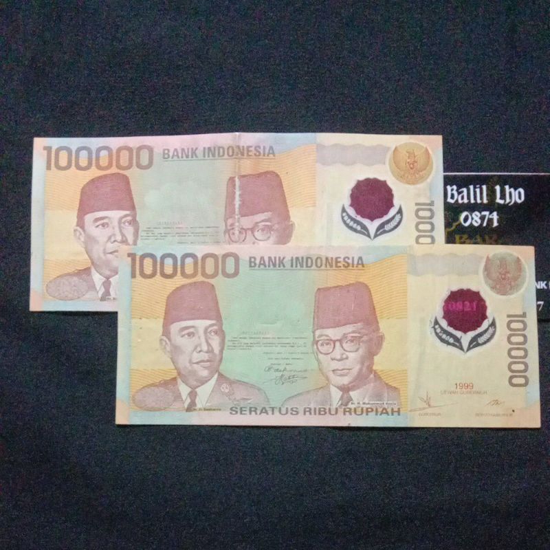 100 ribu rupiah Soekarno Hatta tahun 1999 (Asli)