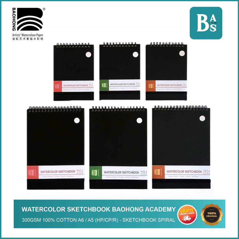 

KODE H8G Watercolor Sketchbook Baohong Academy 3gsm 1 cotton A6 A5 HPCPR Sketchbook Spiral Buku Gambar Sketsa Buku Sketching