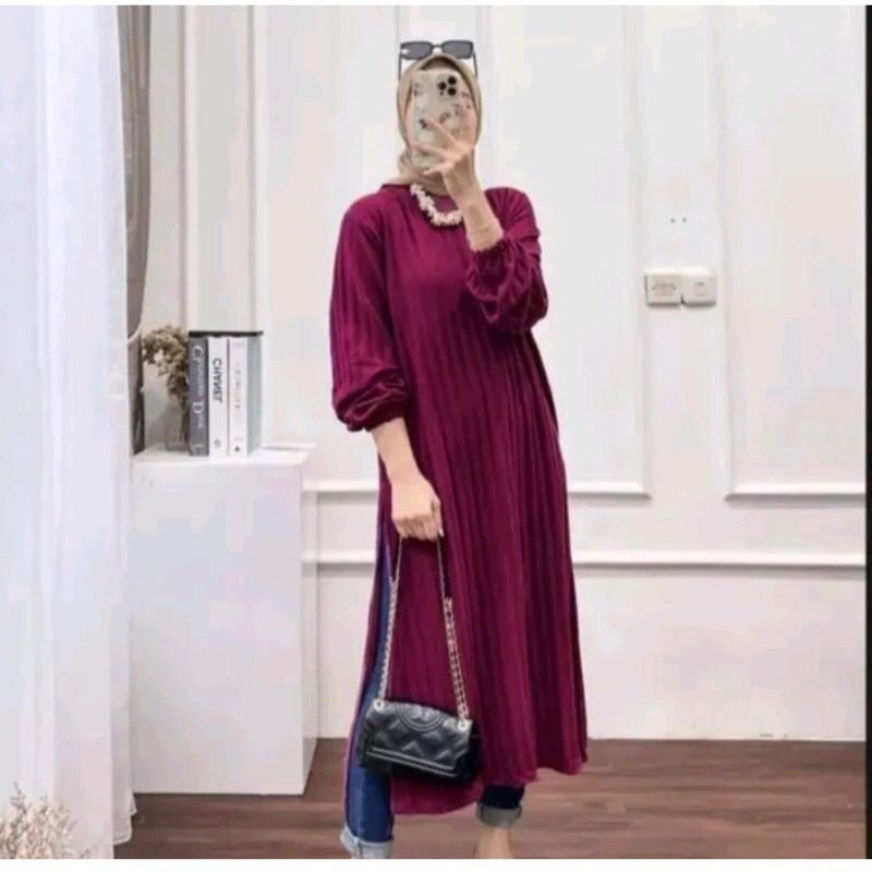 Tania Long Tunik Knit Hornet Premium | Tunik Jumbo Rajut Premium Belah Samping Terbaru