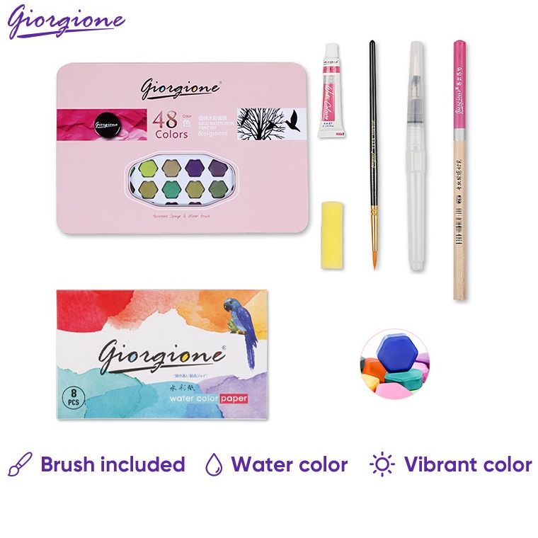 

ART M46H Giorgione Solid Watercolor Paint 3648 Warna Free Watercolor Paper Brush