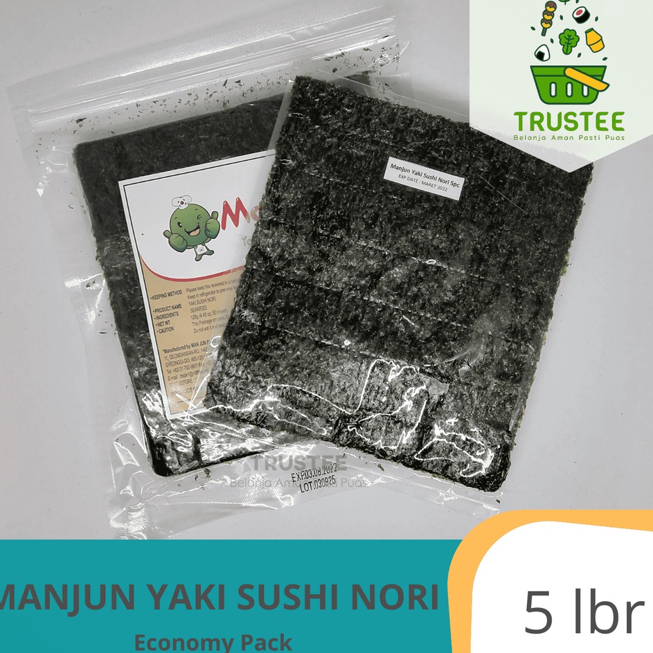 

New Product Manjun Nori HALAL Seaweed Rumput Laut Sushi Gimbap Korean Yaki Sushi Nori ISI 5pcs lembar sheet