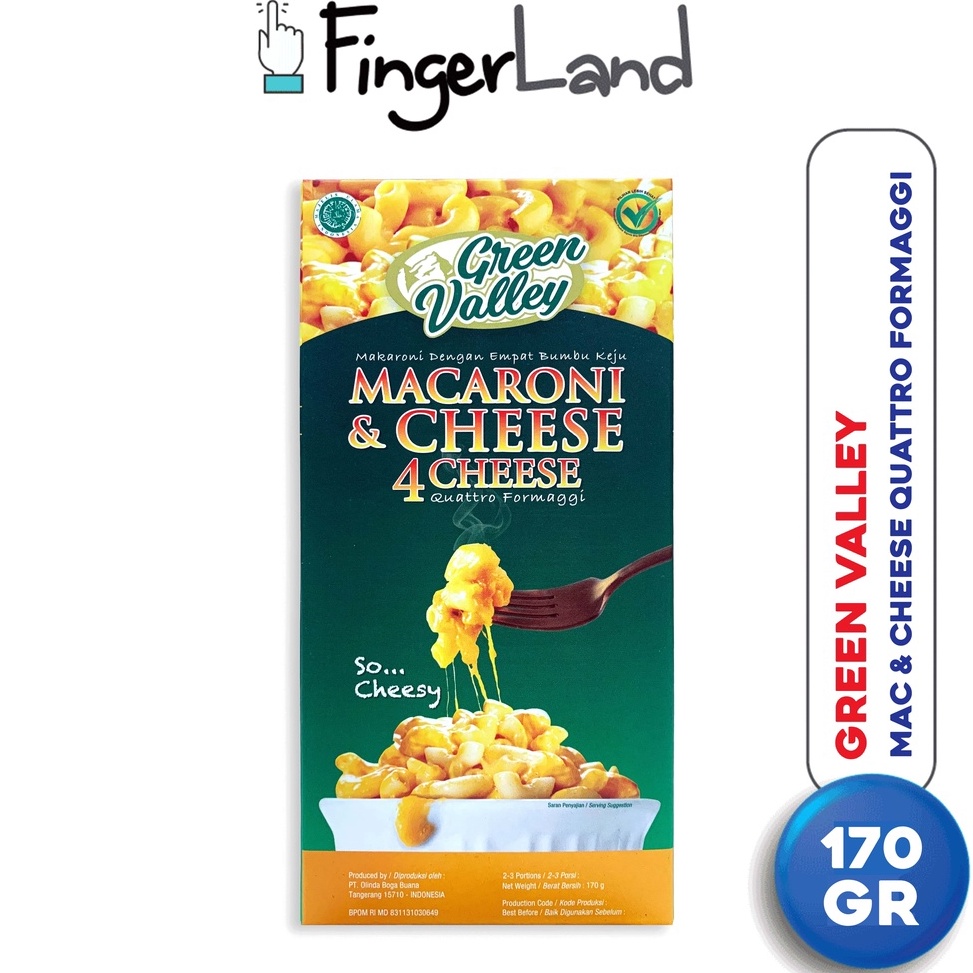 

Real Promotion GREEN VALLEY Macaroni and Cheese Quattro Formaggi 17 Gr 4 Jenis Keju