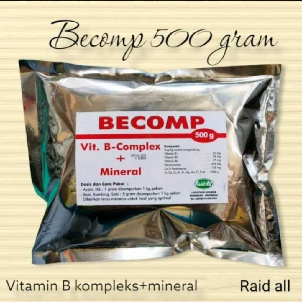 BECOMP 500GR SERBUK RAID ALL VITAMIN B KOMPLEK HEWAN AYAM BURUNG BEBEK