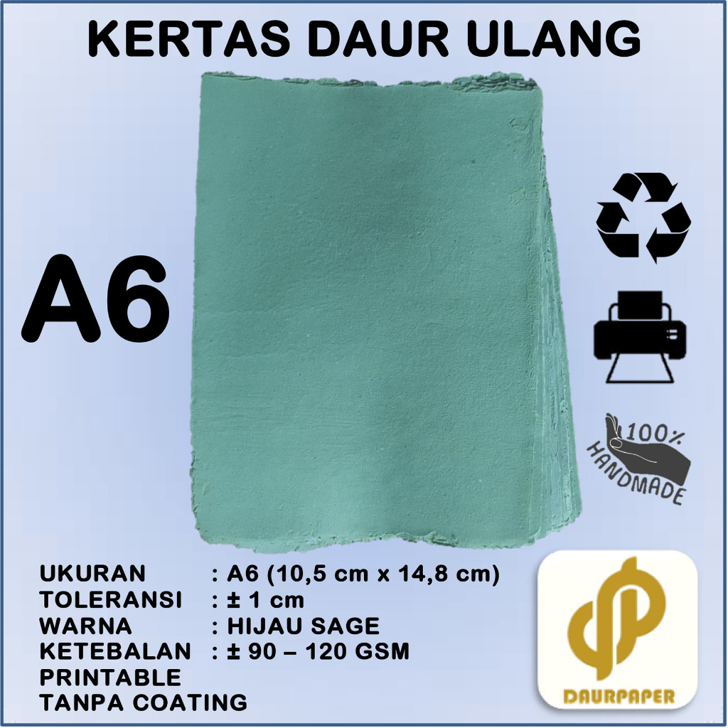 

DAURPAPER Kertas Daur Ulang Recycled Paper Artic Printable A6 Hijau Sage