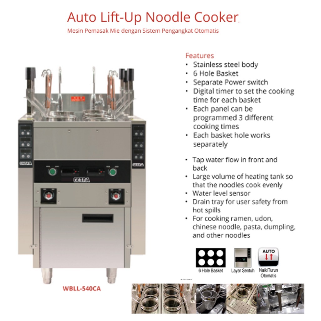 GETRA WBLL-540CA Auto Lift Up Noodle Cooker / Mesin Masak Mie Otomatis