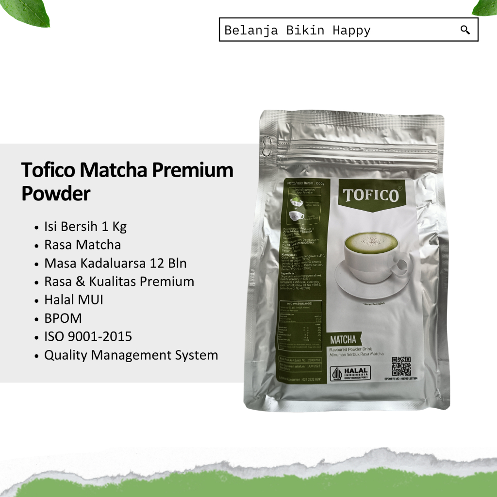 

Bubuk Matcha 1kg / Bubuk Minuman Teh Hijau / Tofico Matcha Powder 1 Kg