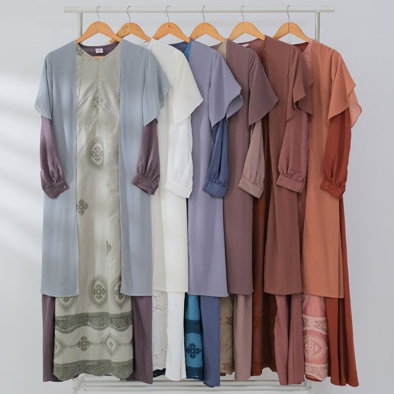 Dress kondangan casual lengan kancing linenpoly bordir ceruty premium - Yaffa dress new style by kha