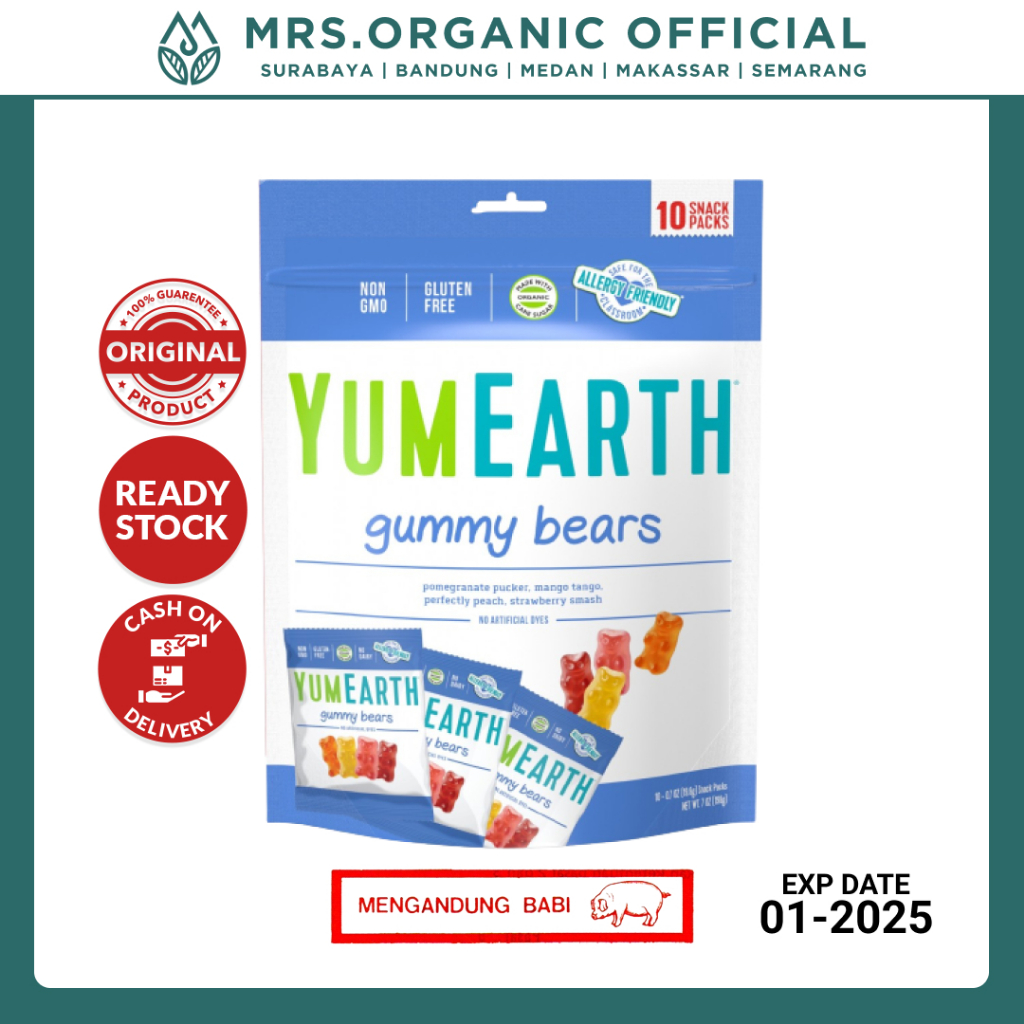

Permen Anak Bebas Gula YumEarth Gummy Bears Snacks 10 Packs 176 g