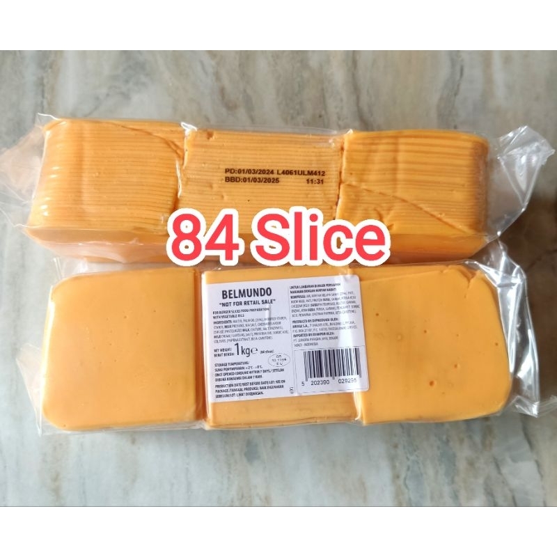 

BURGER CHEESE SLICE 84 SLICE CHEDDAR BELMUNDO BERGER KEJU TIPIS 1KG