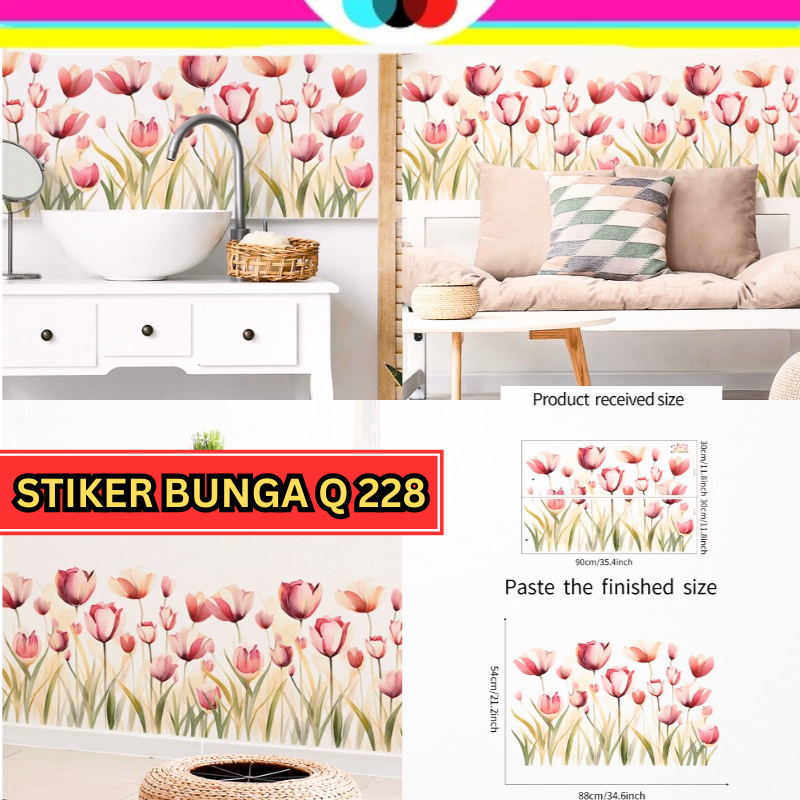 Wallsticker Wall Stiker Sticker Dinding Tembok Motif Pagar List Lis Border Bunga Pink Q 228 Lucu Hia