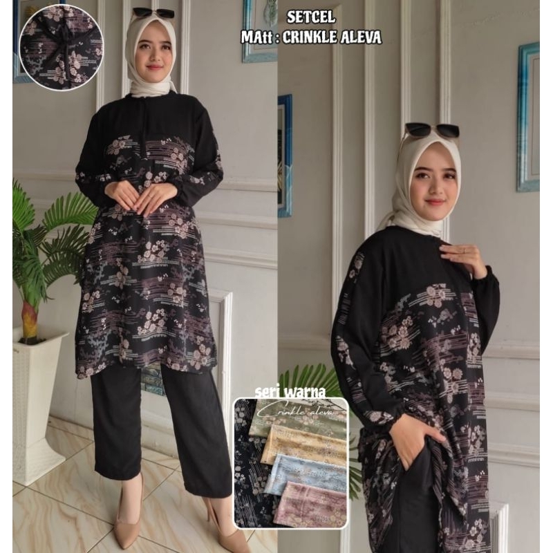 Setelan set terbaru kekinian Aleva premium series motif etnik setcel one suit ootd kantoran kemeja t