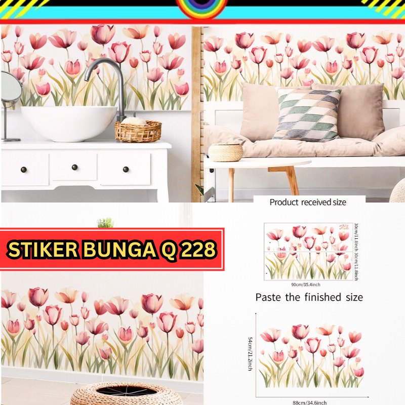 Wallsticker Wall Stiker Sticker Dinding Tembok Motif Pagar List Lis Border Bunga Pink Q 228 Lucu Hia