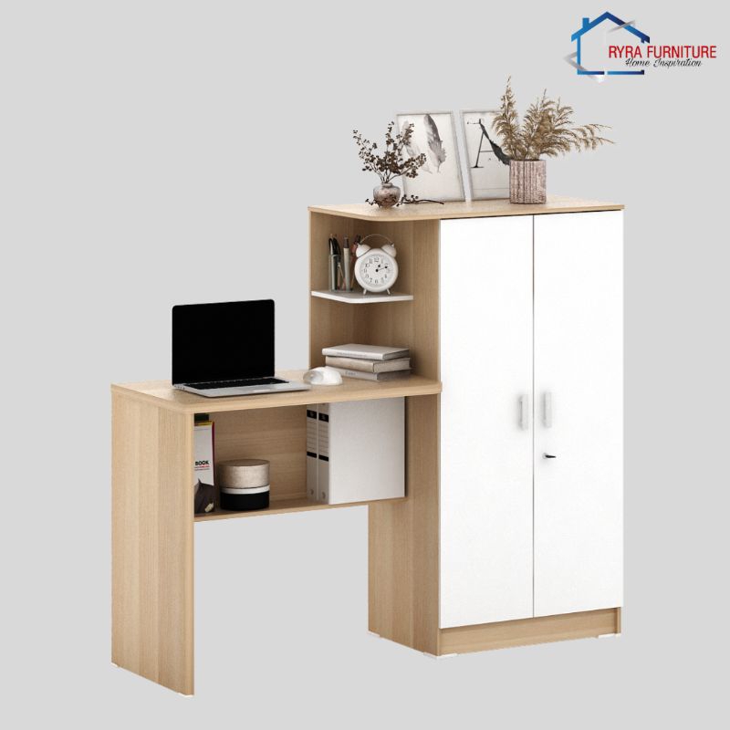 PIRA - KENDO DK140 - MEJA BELAJAR ESTETIK/MEJA BELAJAR DENGAN LEMARI/MEJA BELAJAR SET LEMARI/MEJA BE