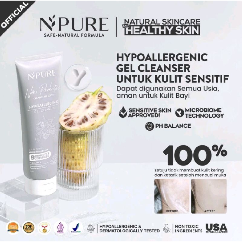 NPURE Cleanser Gel Noni 100ml / Sabun Muka Kulit Sensitif [Exp 29 Februari 2027]