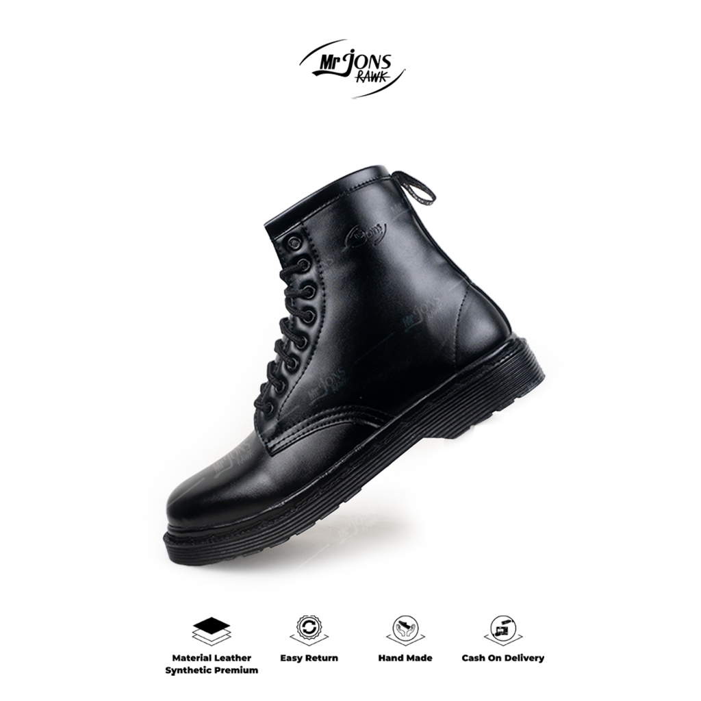 Mr.Jonsrawk Official - Sepatu Boot Pria Wanita Model High Boot 8 Hole Jahitan Soll Hitam