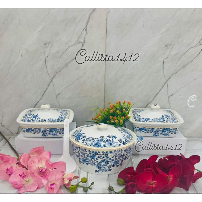 Prasmanan Ivana/ Wadah Saji Keramik Vicenza Set 3pcs SA-88 (Packing Kayu)