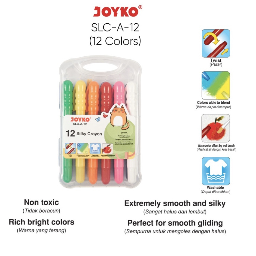 

Silky Crayon Joyko SLC A-12 (Crayon Putar/krayon putar / crayon non toxic/crayon joyko/krayon joyko/cat minyak)