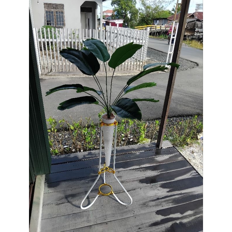 [ BUNGA + POT CORONG BESI ] BUNGA POT SUDUT JUMBO ARTIFICIAL DEKORASI RUANGAN