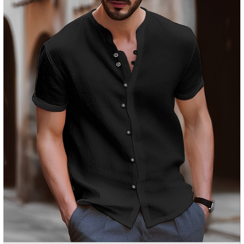 NO - Kaos V Neck Style Kemeja Lengan Pendek Polos Distro / Kaos Kemeja / Kaos V Neck Kancing / Kaos 