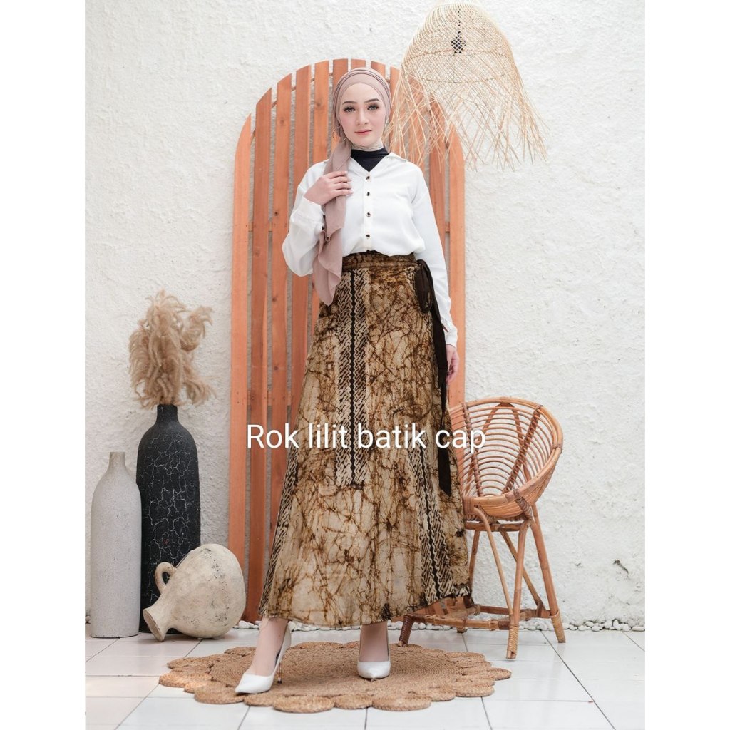 Rok Lilit Batik Katun Tebal Model Payung Jumbo Bawahan Batik Cap Premium Sogan Modern Klasik