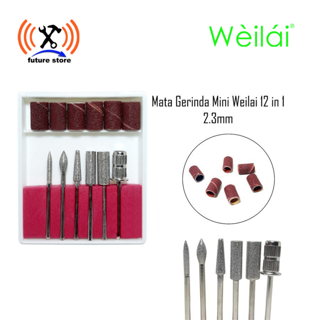 Weilai  Mata bor asah batu ukir mini sparepart mesin gerinda mini 1 set 2.3mm