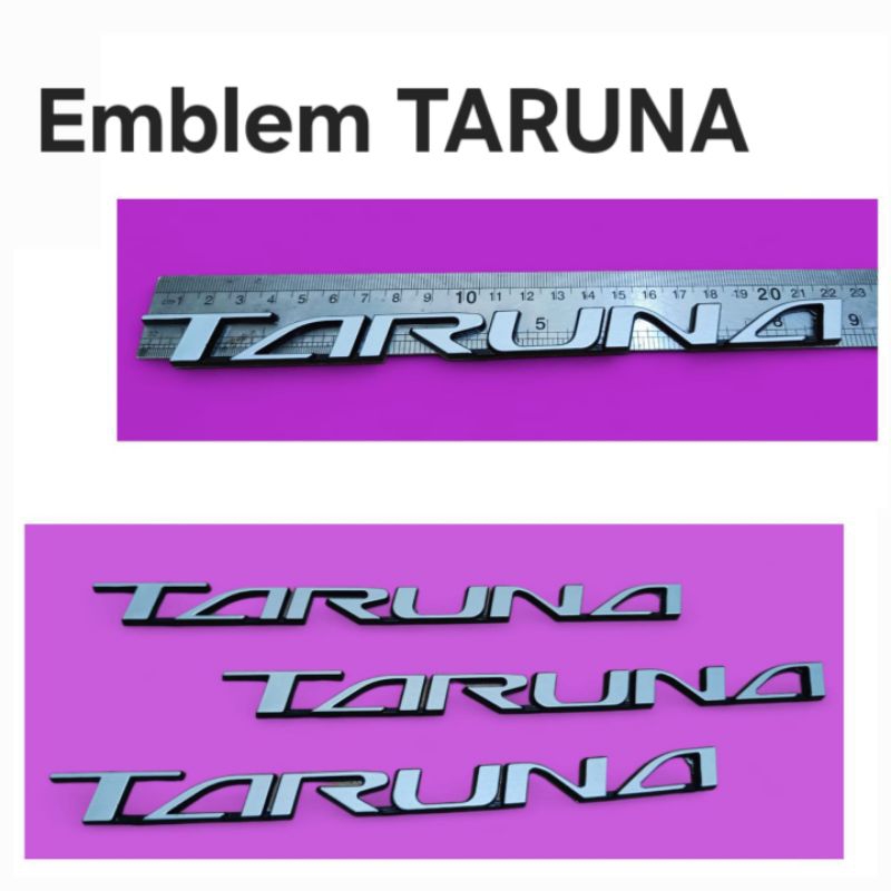 Emblem logo Timbul Tulisan TARUNA Satu Set warna Silver Mengkilap Sepasang Lengkap dengan Perekat ya
