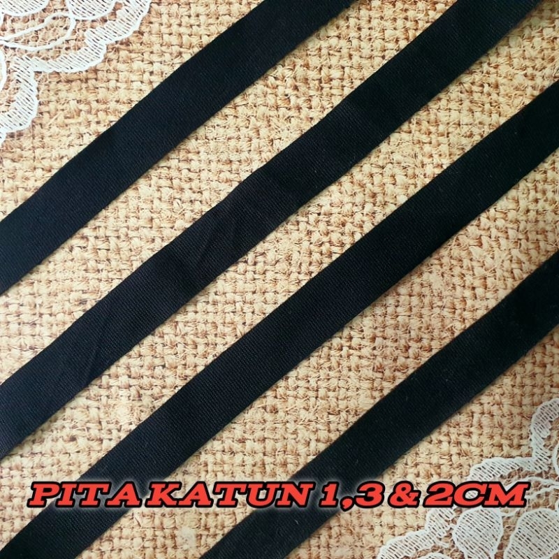 

pita katun 1,3cm - 2cm warna hitam bahan halus super, per meter