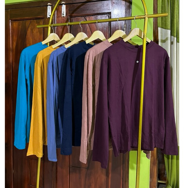 Baju Manset Lengan Panjang Wanita JUMBO Bahan  Rayon Super Leher Polos Daleman Wanita Hitam Putih