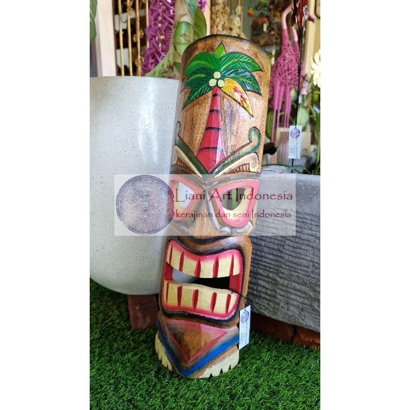 Patung Tiki Ukiran Kayu Hiasan dinding gantung Gantungan